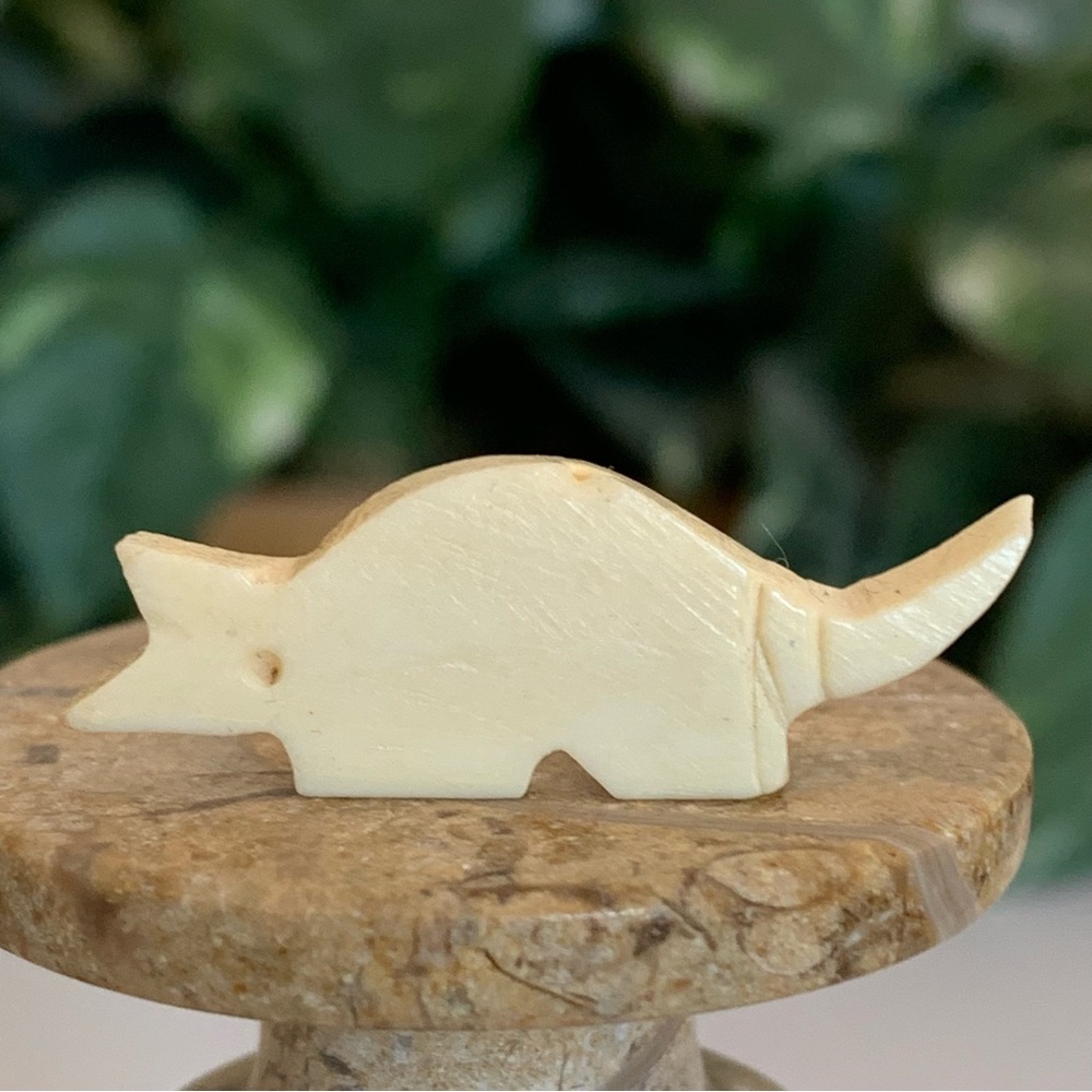 Armadillo Bone Bead Fetish Animal Carving Drilled Hand Carved Mammal 1.4" x .5"